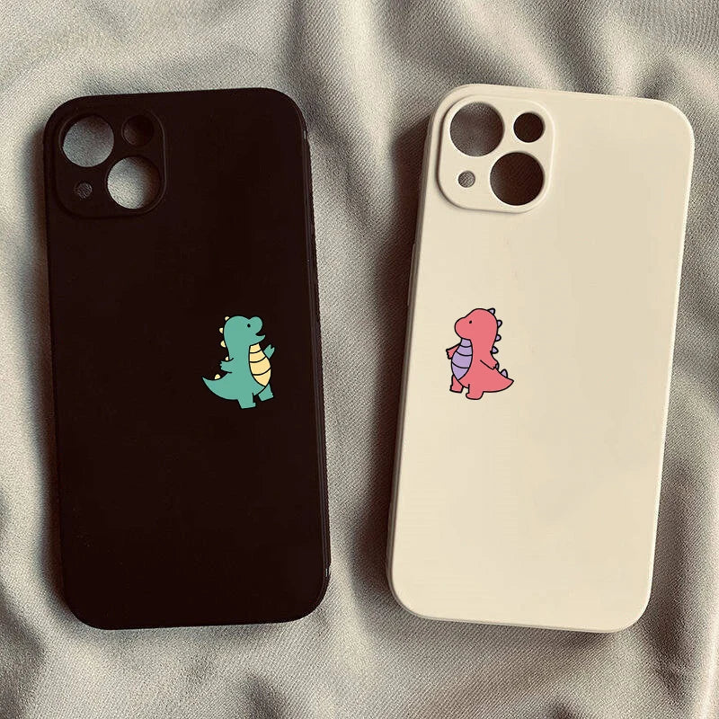 Cute Dinosaur Couple Phone Case for iPhone 16 15 14 13 12 11 Pro Max Mini X XS XR 7 8 Plus SE Shockproof Non-Slip Cover Fundas