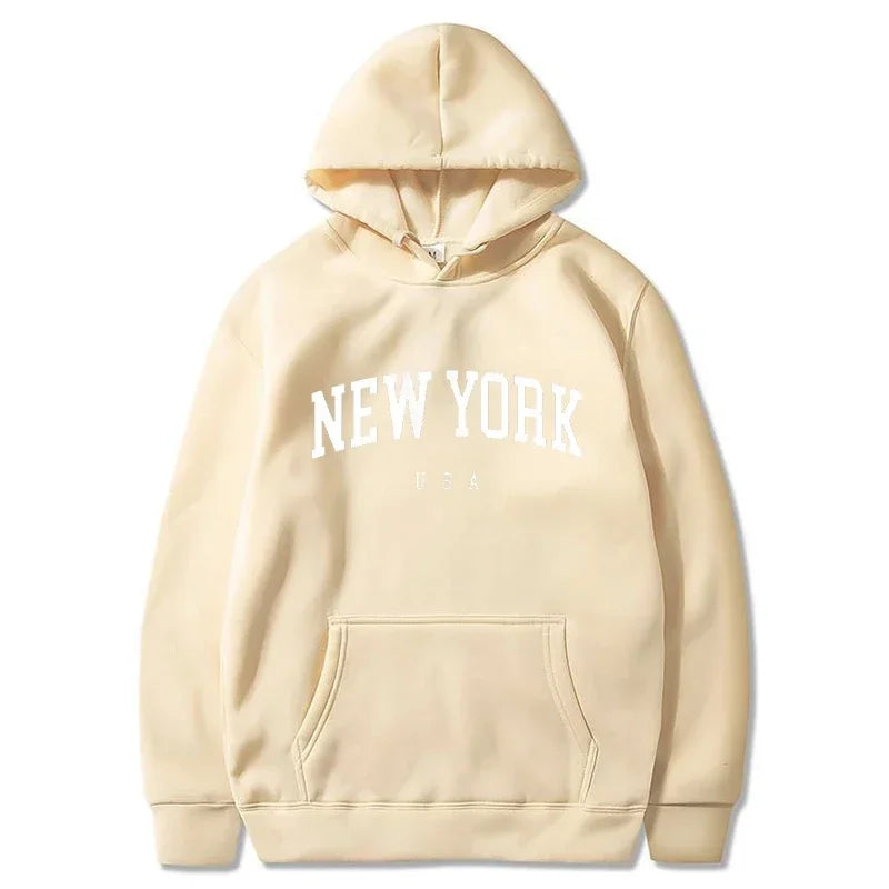 Women New York U.S.A City Hoodies Fashion Letter Printed Graphic Sweatshirts Loose CasuaMen l Harajuku Hooded Pullover Sportwear