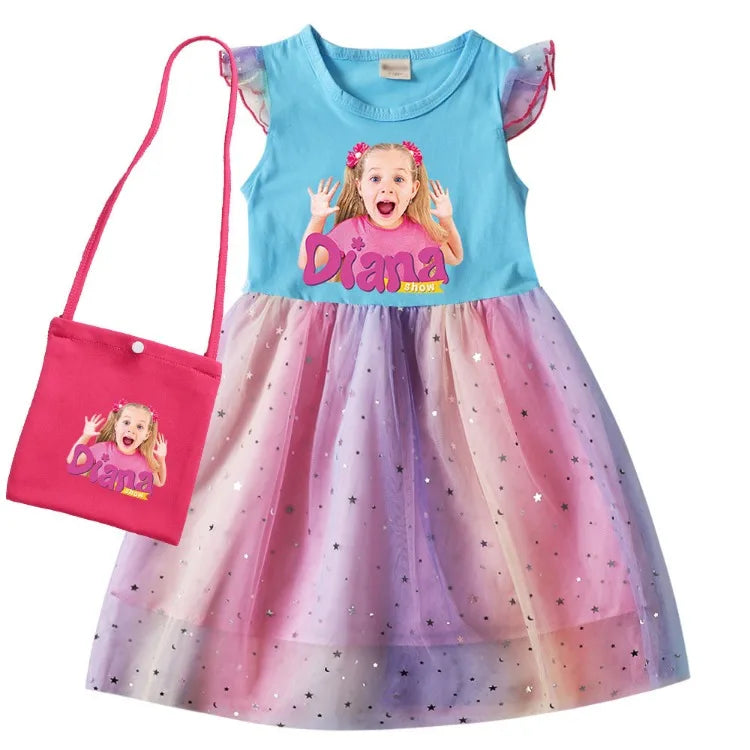 Diana and Roma Dress for Girls Princess Princess Costumes Children Birthday Halloween Party Vestidos Kids Short Sleeve Dresses