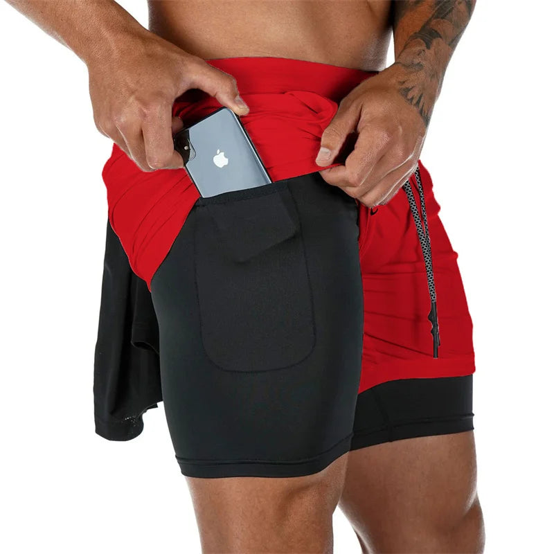 2025Men Running Shorts 2 In 1 Double-deck Sport Shorts Sportswear Gym Fitness Short Pants Training Jogging Bottom Men's Clothing