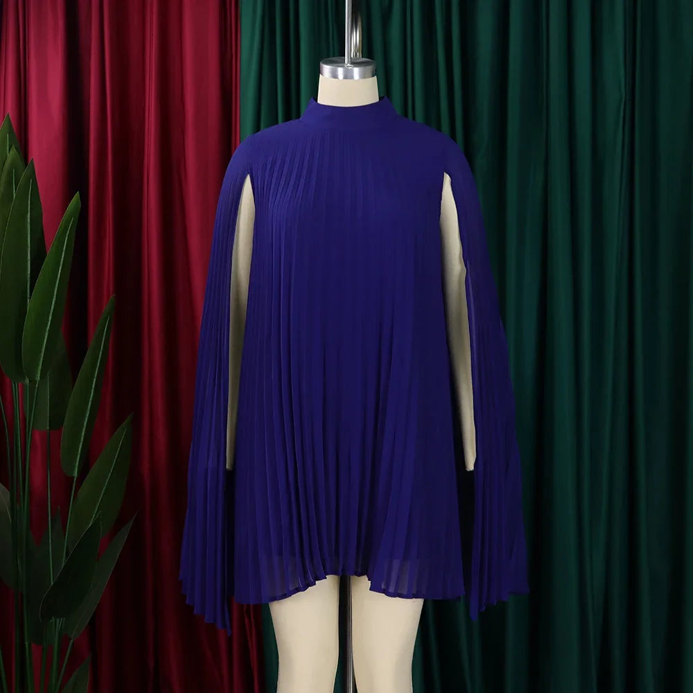 Chiffon Dress for Women Elegant 2024 New Round Neck Batwing Sleeve Loose Knee Length Luxury African Birthday Party Dinner Dress
