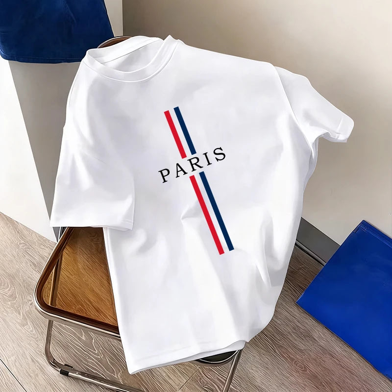 Paris Fashion Mens Tshirt 100% Cotton Crew Neck Short Sleeve Casual Tee Spring Summer Daily Wear 7 Styles Cool Top Oversize