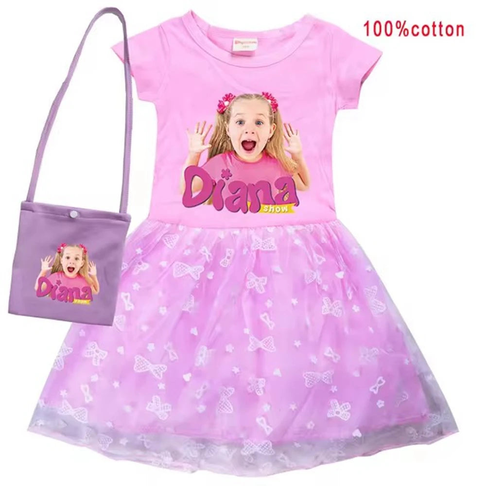 Diana and Roma Dress for Girls Princess Princess Costumes Children Birthday Halloween Party Vestidos Kids Short Sleeve Dresses
