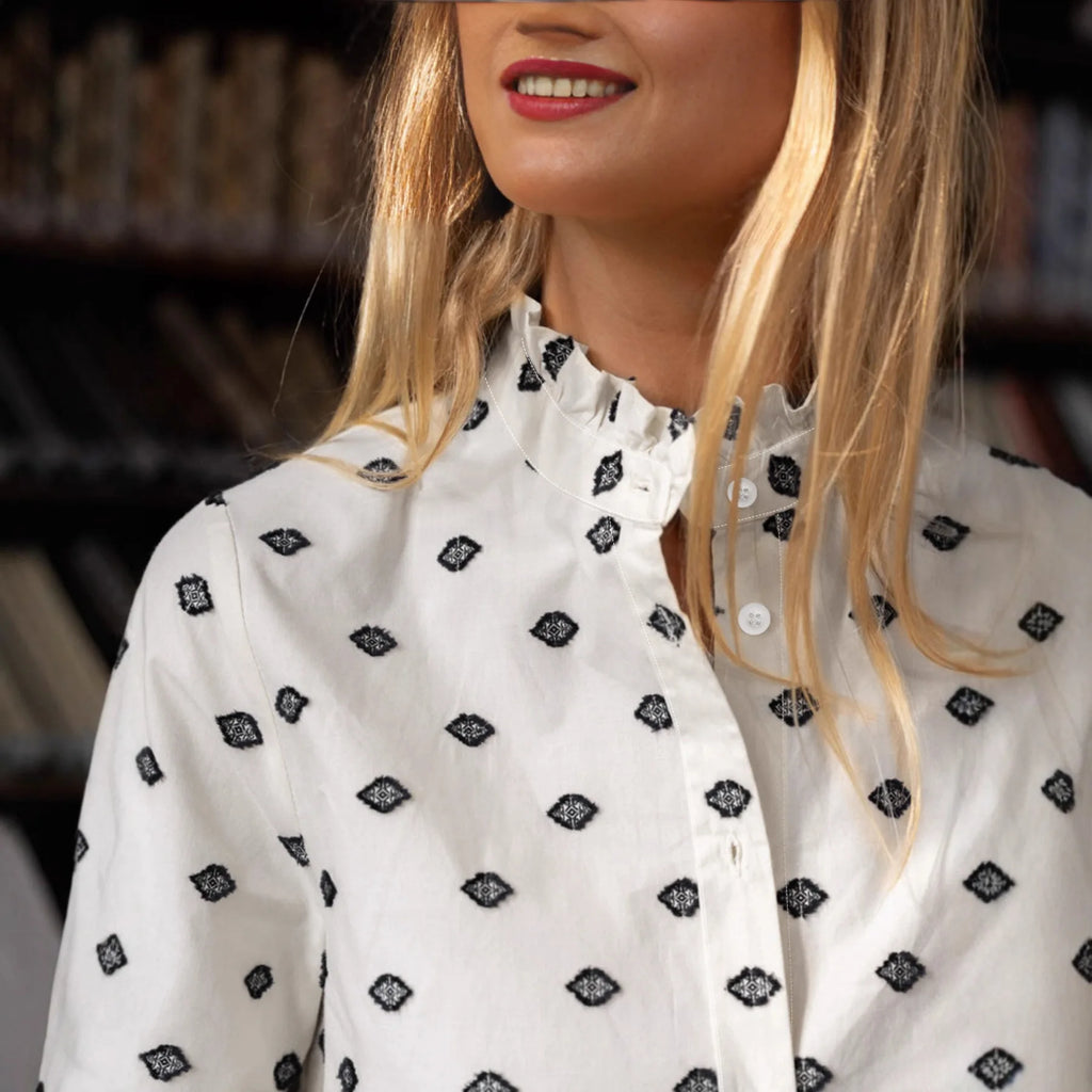 Women's Shirt for Spring and Autumn - White Polka Dot, Elegant and Fashionable, Suitable for Office and Leisure, Versatile
