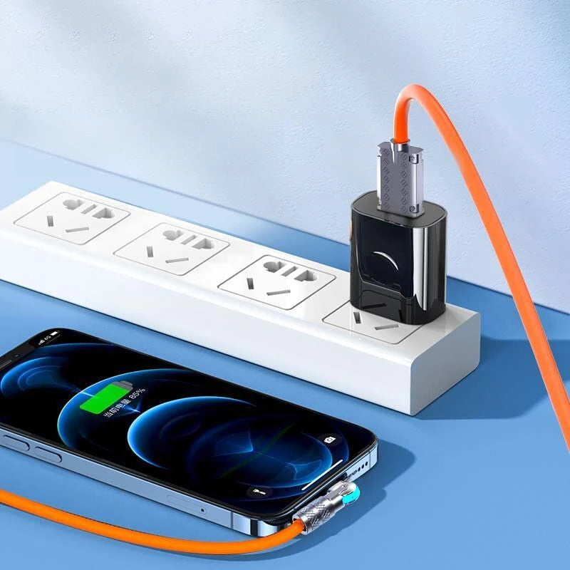 120W 7A fast charge USB C to Type-C cable 180 ° rotation liquid silicone cable for iPhone Xiaomi Redmi honor phone charger