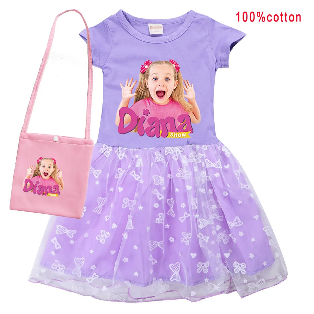 Diana and Roma Dress for Girls Princess Princess Costumes Children Birthday Halloween Party Vestidos Kids Short Sleeve Dresses