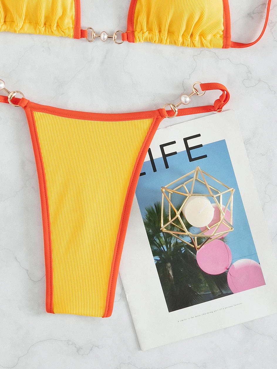 Sexy Micro Bikini Swimsuit 2023 Woman Chain Swimwear Thong Bikinis Sets Brazilian Women Bathing Suit Beach Wear Bather Biquini