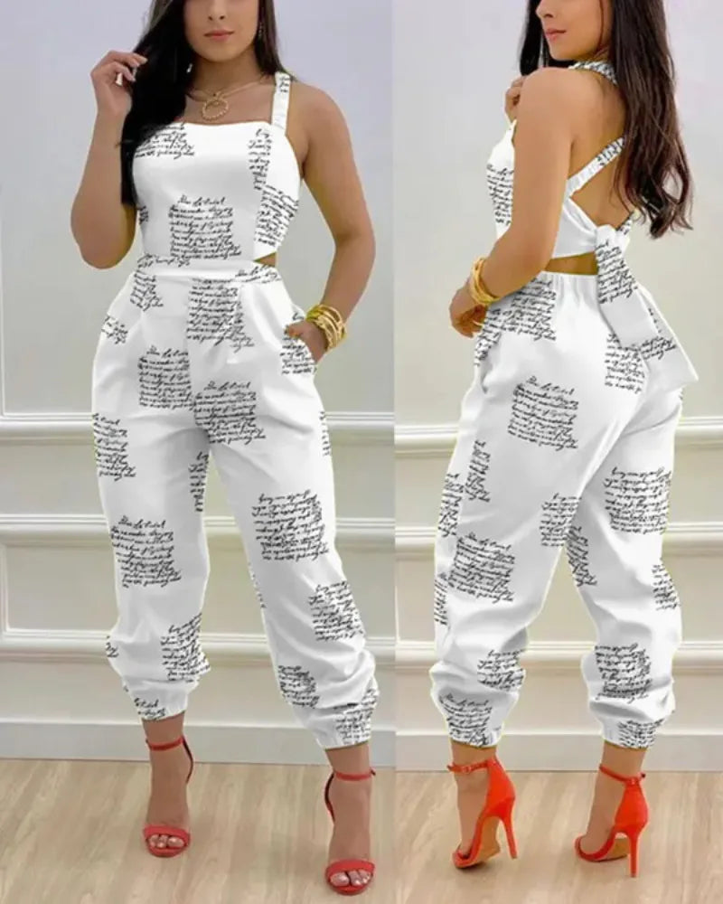 Women's Jumpsuit Elegant Sexy Suspender Printed Jumpsuits Casual Hip Waist Overalls Romper For Women Spring Summer 2023