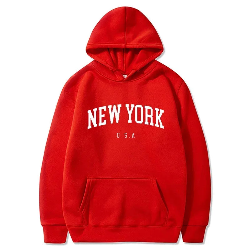 Women New York U.S.A City Hoodies Fashion Letter Printed Graphic Sweatshirts Loose CasuaMen l Harajuku Hooded Pullover Sportwear