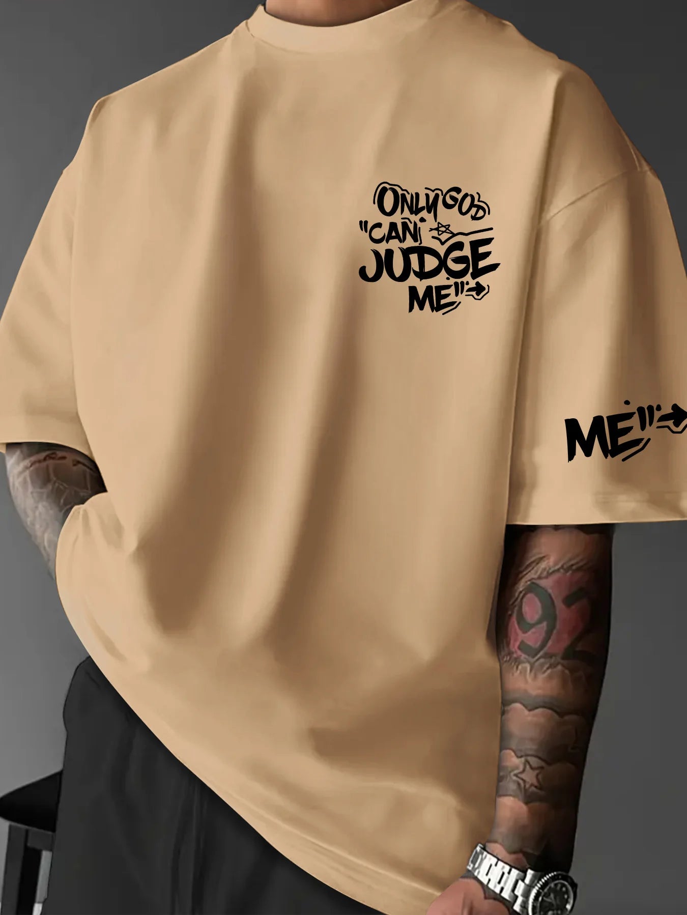 Printed T-shirt for Men New Summer Fashion "Only God Can Judge Me" Graffiti Printed Tee Machine Washable S-XXL