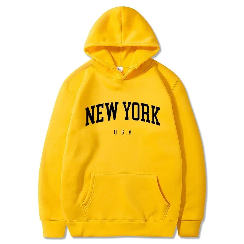 Women New York U.S.A City Hoodies Fashion Letter Printed Graphic Sweatshirts Loose CasuaMen l Harajuku Hooded Pullover Sportwear