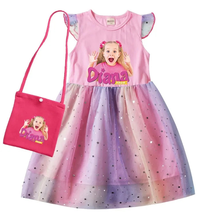 Diana and Roma Dress for Girls Princess Princess Costumes Children Birthday Halloween Party Vestidos Kids Short Sleeve Dresses