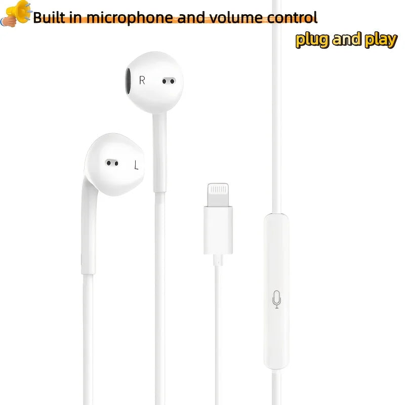 Wired headphones with built-in microphone and volume control, compatible with iPhone 14/13/12/11 Pro Max/Xs/Xr/X/7/8 Plus, white