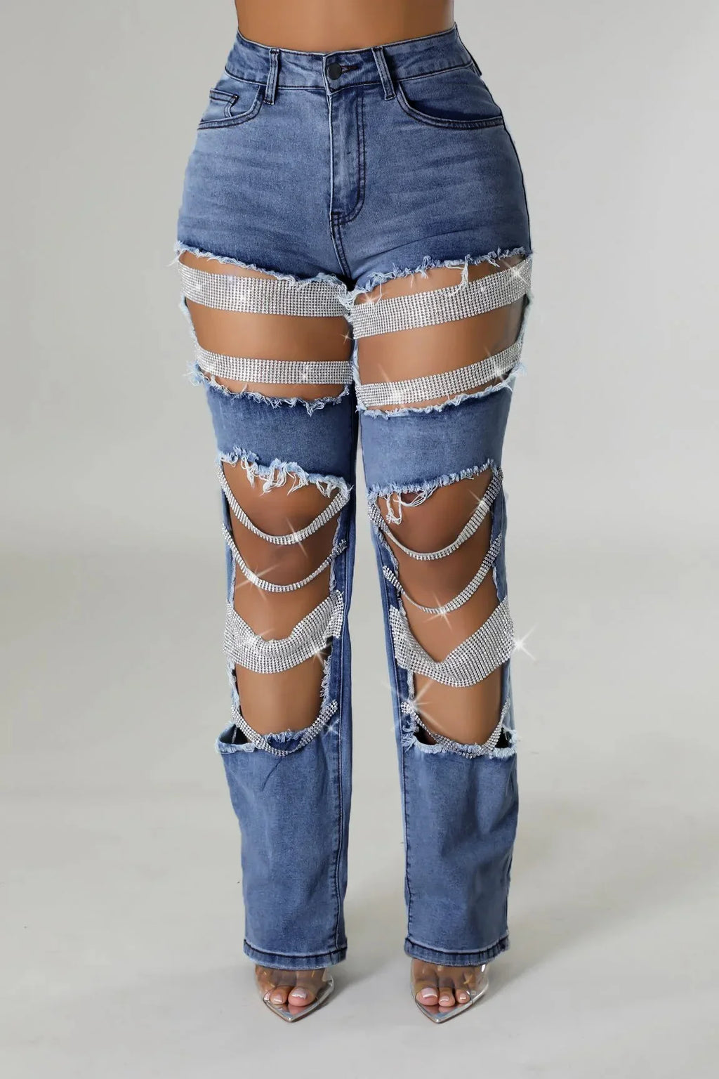 Women Fashion Pearl Beading Ripped Hollow Out Tassel Wide Leg Jeans 2026 New Summer INS Street Denim Pants Trousers