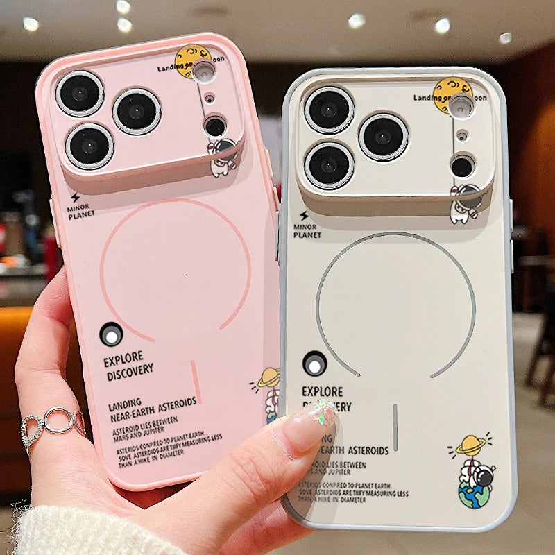 Hanging Astronaut Pattern Case For iPhone 17 Pro Max Magnetic For Magsafe Skin Feeling Cover For iPhone 16 Pro Max 15 14 13
