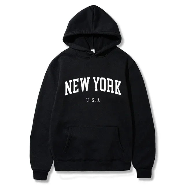 Women New York U.S.A City Hoodies Fashion Letter Printed Graphic Sweatshirts Loose CasuaMen l Harajuku Hooded Pullover Sportwear