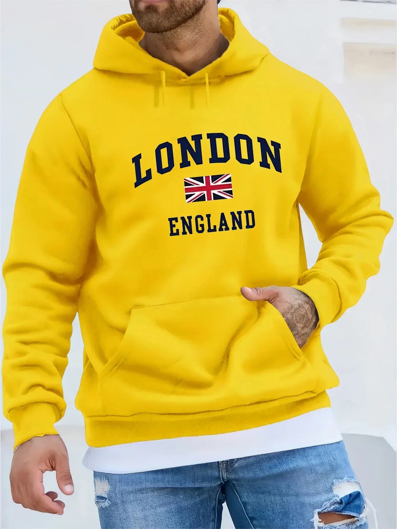 Men's autumn and winter casual and fashionable loose hooded sweatshirt, printed long-sleeved warm pullover