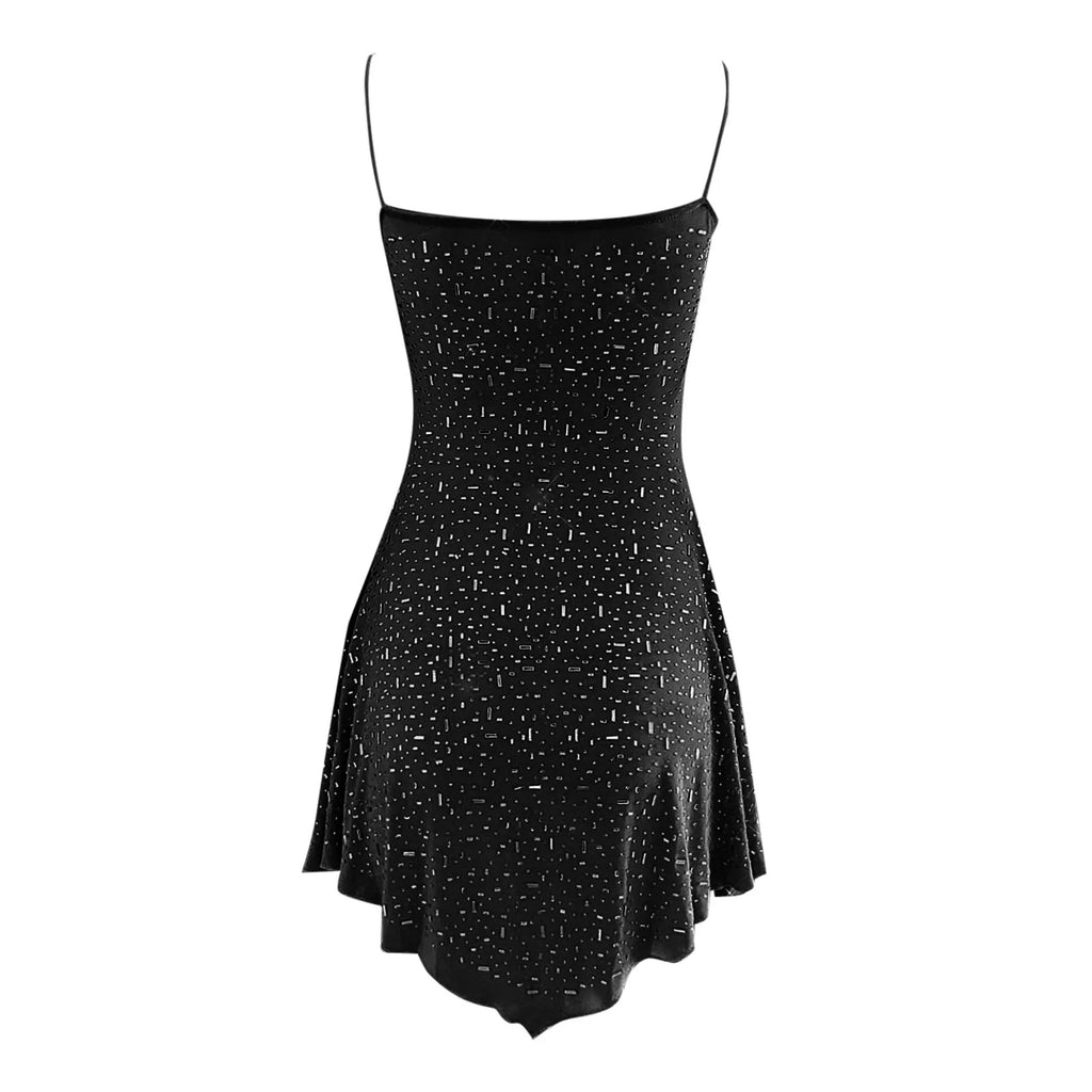 Prom Dresses Crew Neck Women's Party Dress With Diamond Semi See Through Suspender Sleeveless Dresses for Women Hot Sale