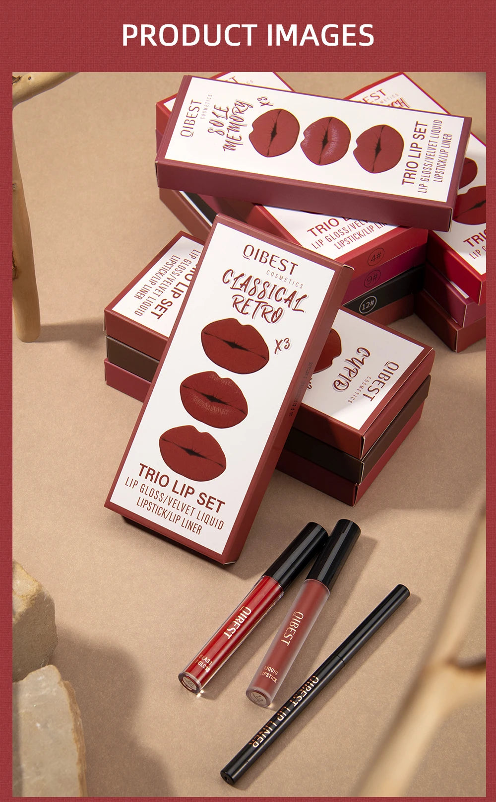 3pcs Lip Makeup Sets Lip Gloss Glaze Tint Long-lasting Matte Liquid Lipstick Waterproof Sweatproof Lip Liner Pencil Contour Kits