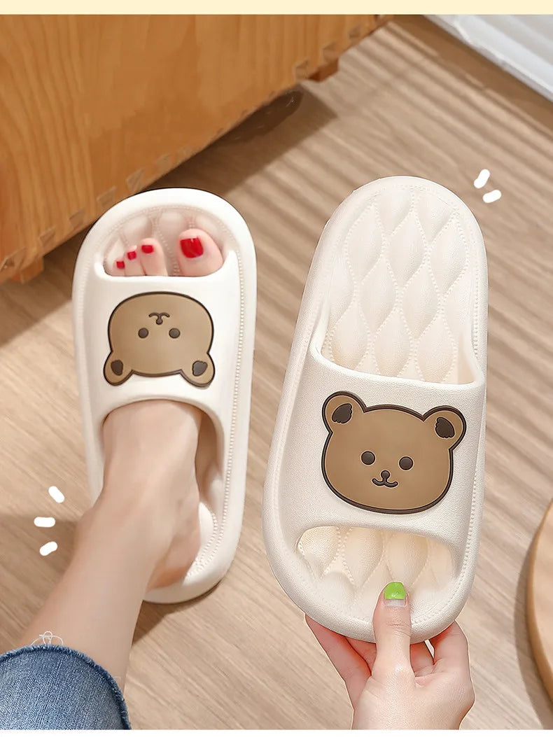 Summer Men Slippers Indoor Women Bathroom Soft Sole Non-slip Slides Home Cartoon Bear Flip Flops Beach Sandals Ladies Shoes