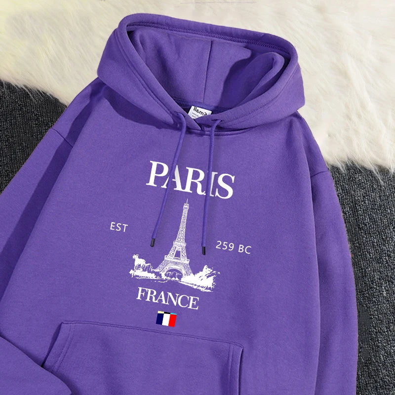 Fashion Womens Hoodies Paris France Eiffel Tower Printing Sweatshirt Pocket Soft Warm Breathable Pullover Autumn Winter Tops