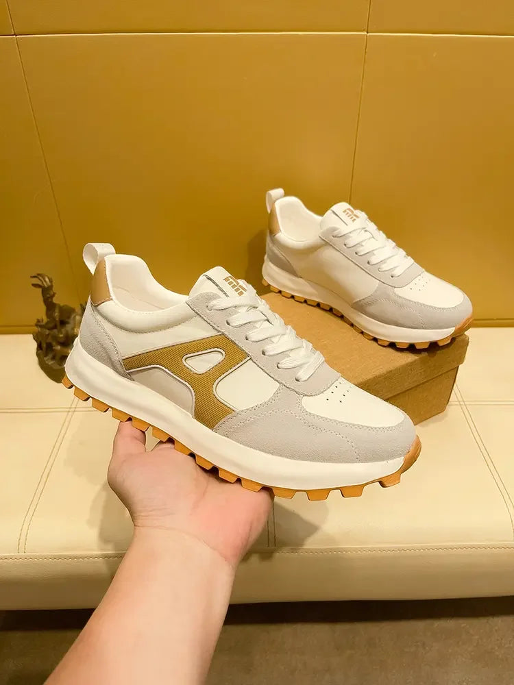 Sneakers Casual Men Designer Retro Running Shoes Fashion Genuine Leather Fabric Breathable Height Increased Platform Sport Shoes