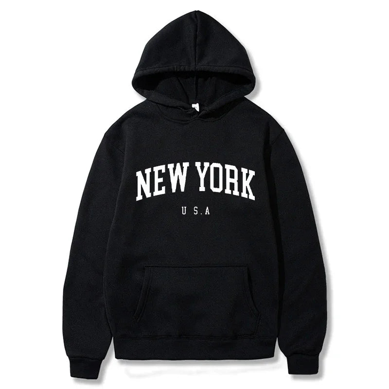Women New York U.S.A City Hoodies Fashion Letter Printed Graphic Sweatshirts Loose CasuaMen l Harajuku Hooded Pullover Sportwear
