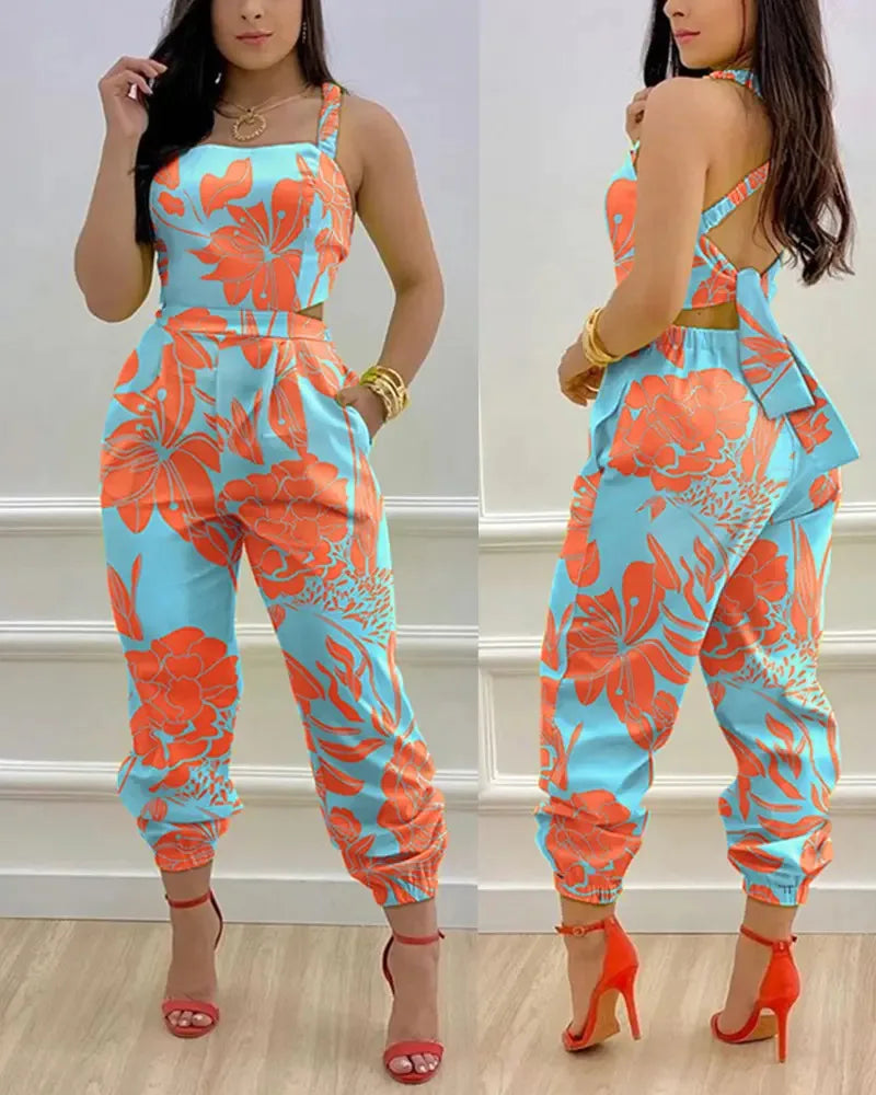 Women's Jumpsuit Elegant Sexy Suspender Printed Jumpsuits Casual Hip Waist Overalls Romper For Women Spring Summer 2023