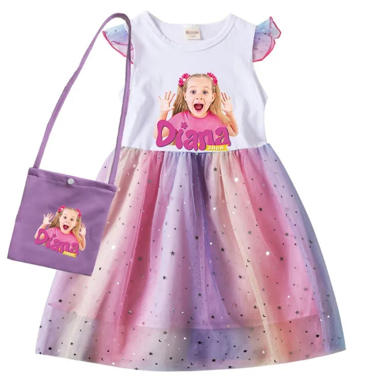 Diana and Roma Dress for Girls Princess Princess Costumes Children Birthday Halloween Party Vestidos Kids Short Sleeve Dresses