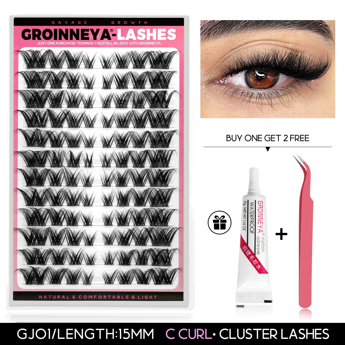GROINNEYA Clusters Lash  Cluster Lashes Individual Lashes Natural Look C Curl Fluffy Cluster Lashes DIY Eyelash Extension
