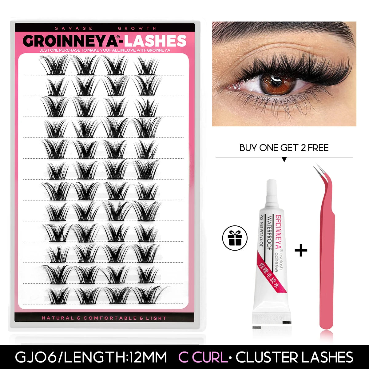 GROINNEYA Clusters Lash  Cluster Lashes Individual Lashes Natural Look C Curl Fluffy Cluster Lashes DIY Eyelash Extension