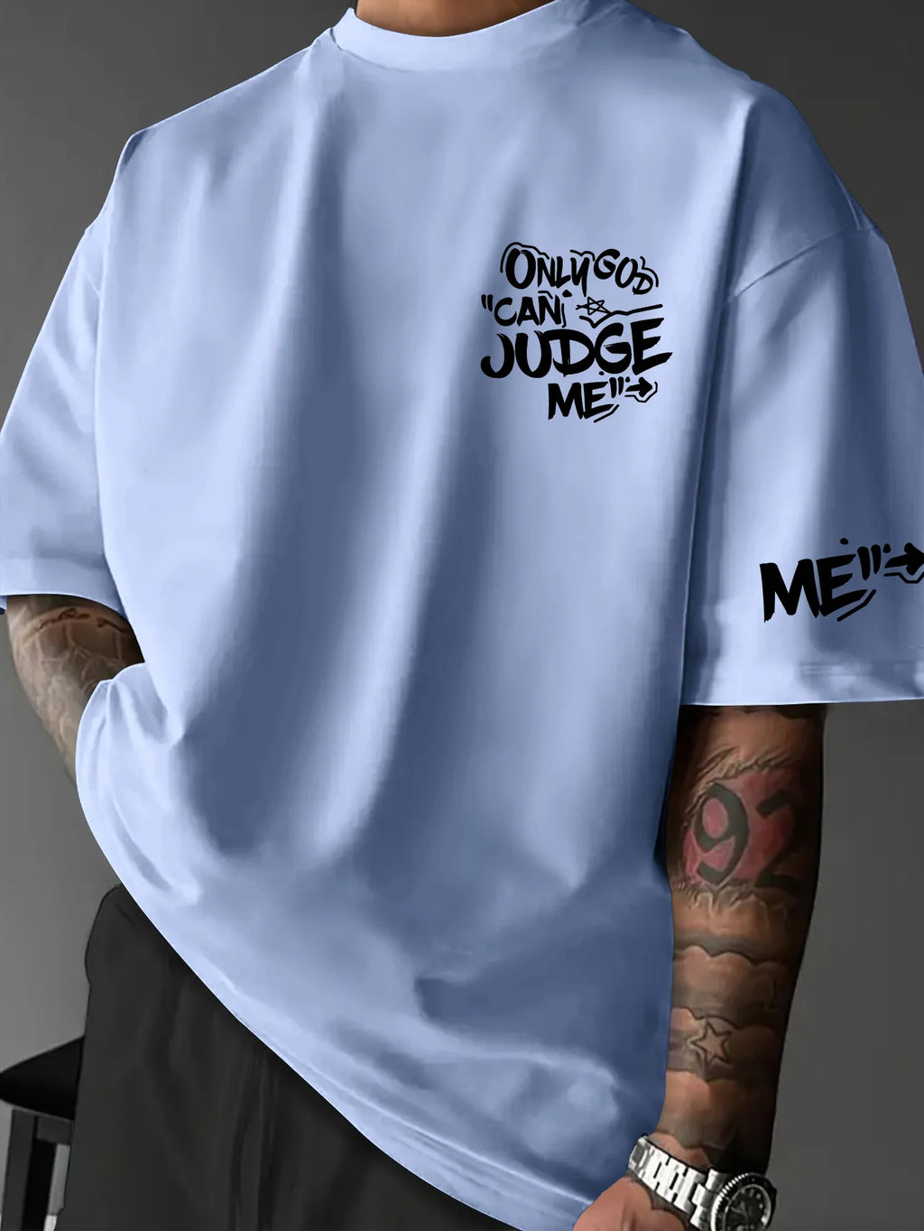 Printed T-shirt for Men New Summer Fashion "Only God Can Judge Me" Graffiti Printed Tee Machine Washable S-XXL