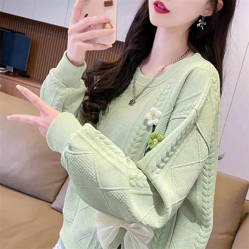Fashionable Round Neck Sweatshirt for Women 2025 New Spring and Autumn Loose and Versatile Thin Pullover Short Versatile Top
