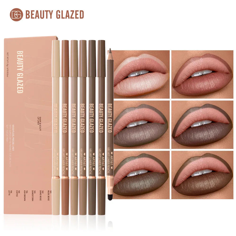 6pcs Matte Dual-Ended Lip Liner Pencils Set Long-Lasting Non-Drying Perfect for Lining Filling Lips Versatile for All Skin Typ