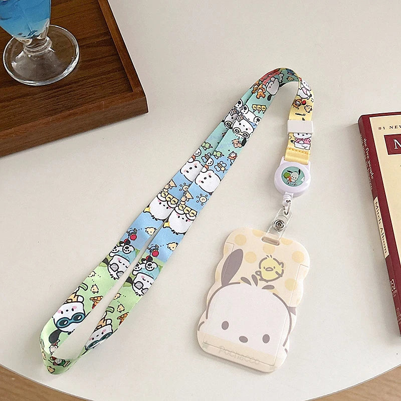 Sanrios ID Card Holder Lanyard Porta Credencial Pochacco Kuromi credit Card Case Cover with Neck Strap for Work Kawaii Accessory