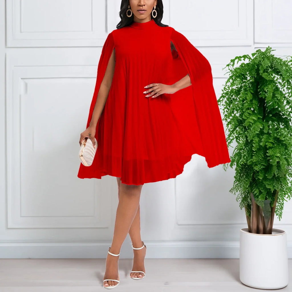Chiffon Dress for Women Elegant 2024 New Round Neck Batwing Sleeve Loose Knee Length Luxury African Birthday Party Dinner Dress