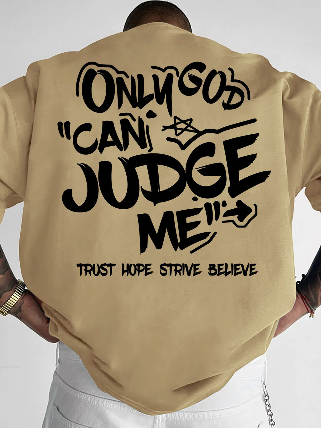 Printed T-shirt for Men New Summer Fashion "Only God Can Judge Me" Graffiti Printed Tee Machine Washable S-XXL