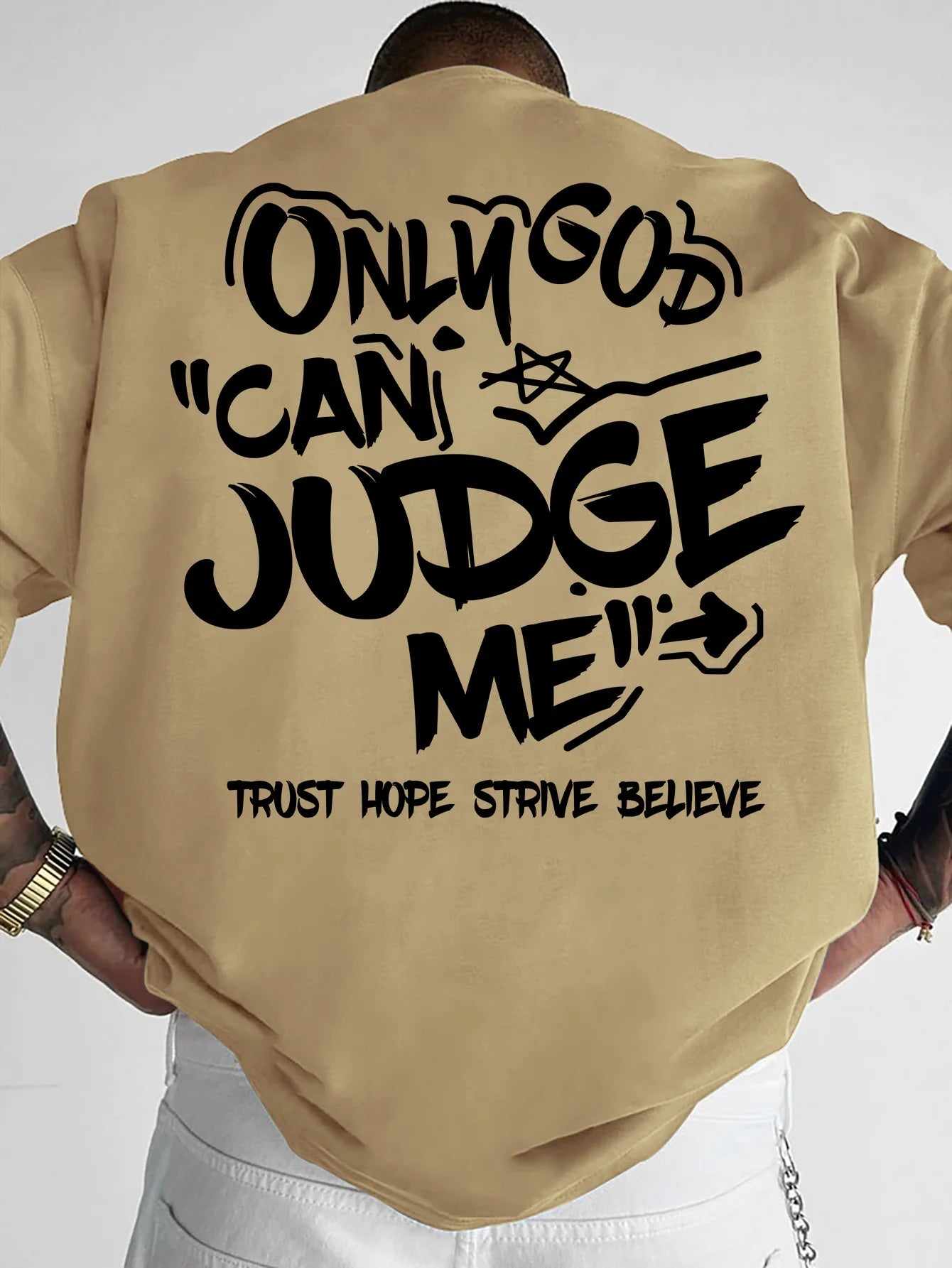 Printed T-shirt for Men New Summer Fashion "Only God Can Judge Me" Graffiti Printed Tee Machine Washable S-XXL