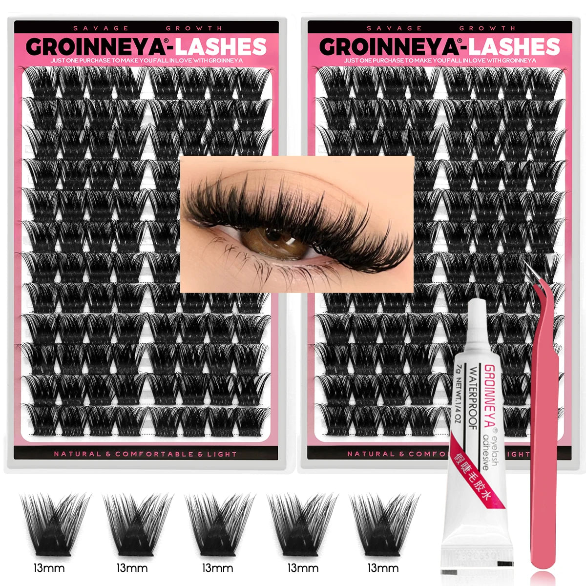 GROINNEYA Clusters Lash  Cluster Lashes Individual Lashes Natural Look C Curl Fluffy Cluster Lashes DIY Eyelash Extension