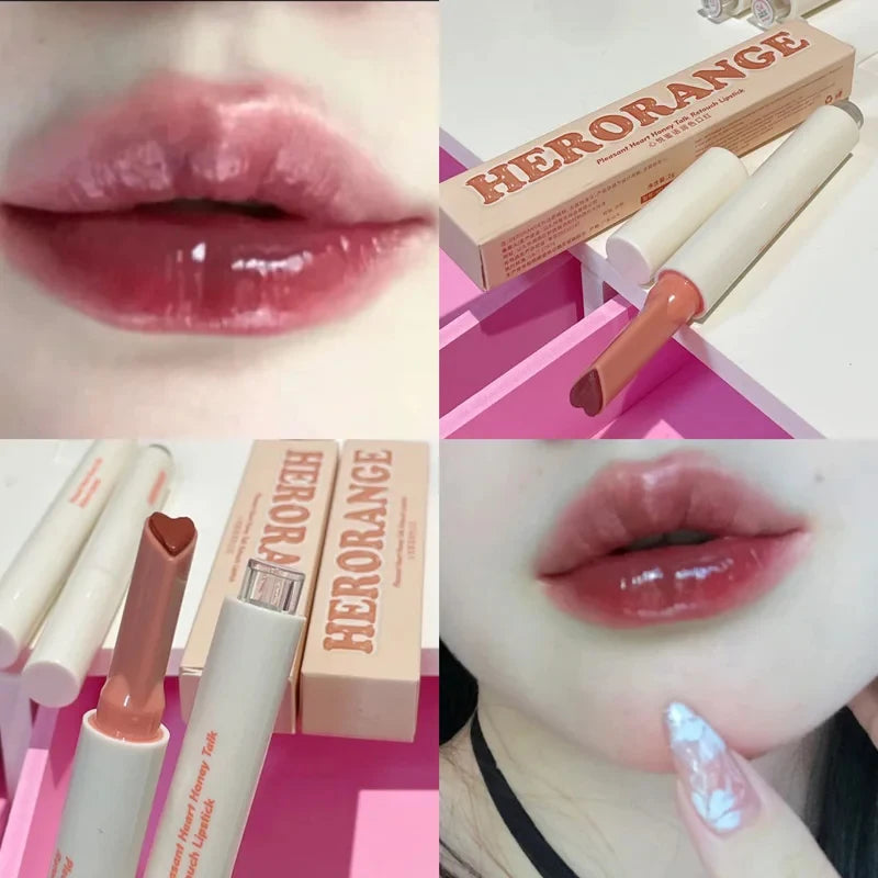 Mirror Glass Solid Lip Glaze moisturizing Heart Shape Water Light Lipstick Pen Jelly Lip Gloss Korean Tint Makeup Girl Cosmetics