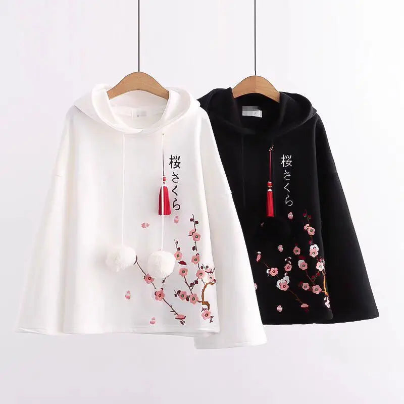 Embroidery Hoodies Women Aesthetics Hooded Baggy Kawaii Clothes Designer Streetwear Teens Personal Chinese Stylish Spring Cozy