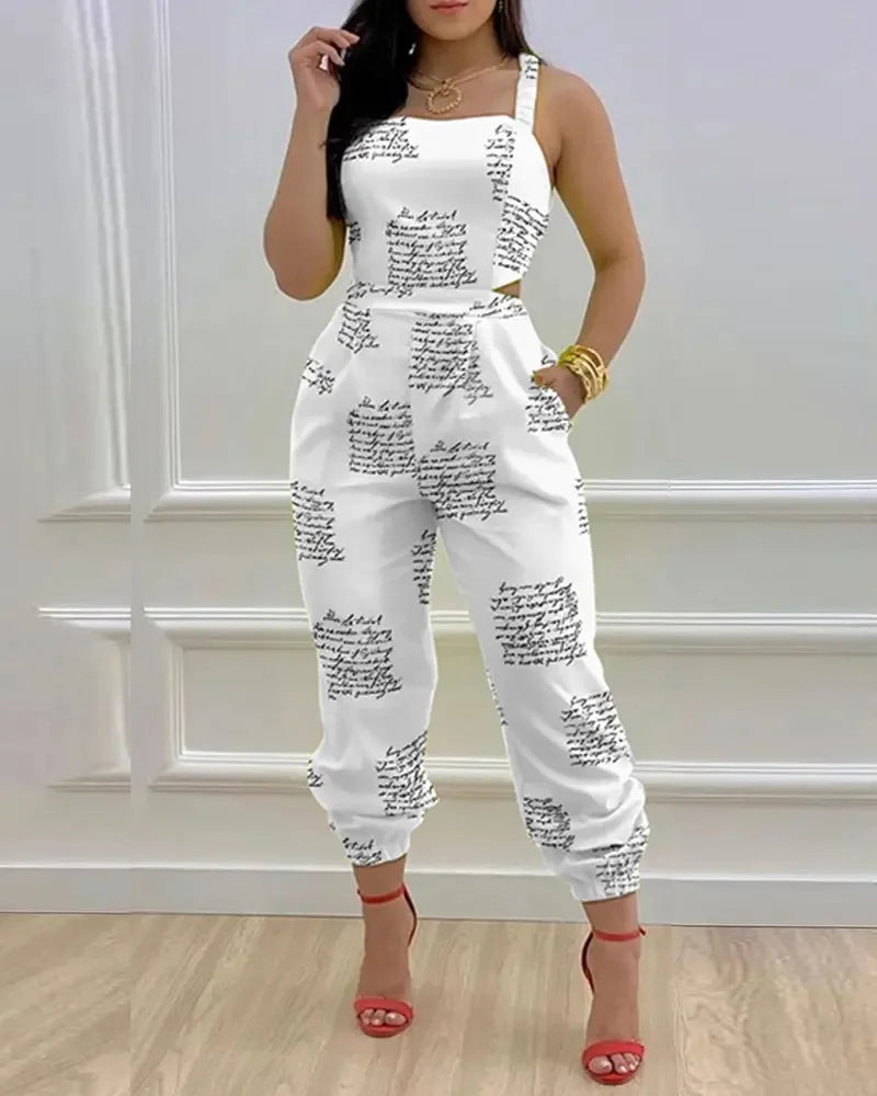 Women's Jumpsuit Elegant Sexy Suspender Printed Jumpsuits Casual Hip Waist Overalls Romper For Women Spring Summer 2023