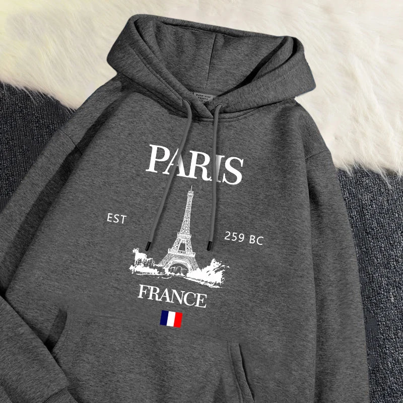Fashion Womens Hoodies Paris France Eiffel Tower Printing Sweatshirt Pocket Soft Warm Breathable Pullover Autumn Winter Tops