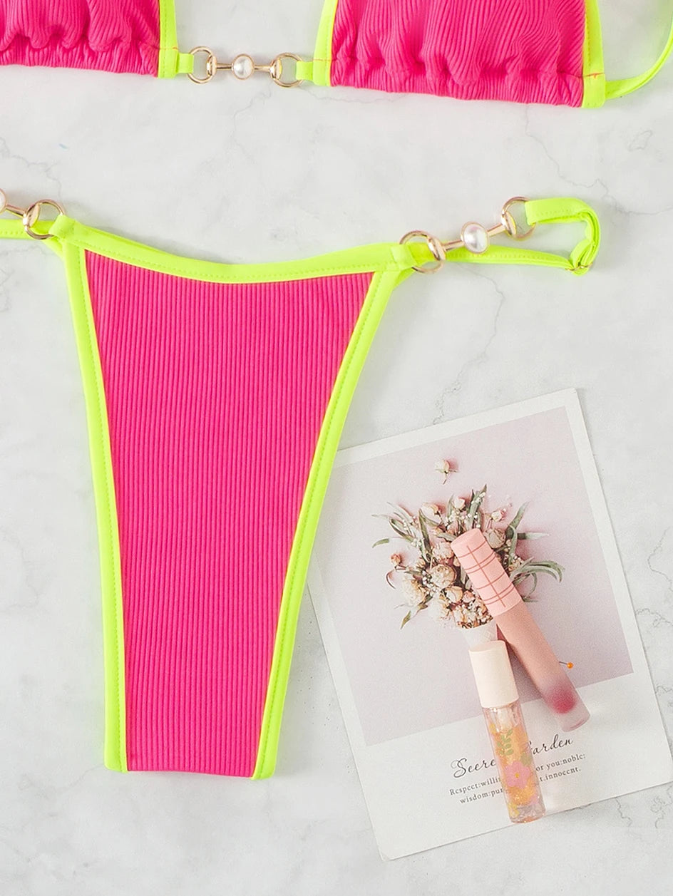 Sexy Micro Bikini Swimsuit 2023 Woman Chain Swimwear Thong Bikinis Sets Brazilian Women Bathing Suit Beach Wear Bather Biquini