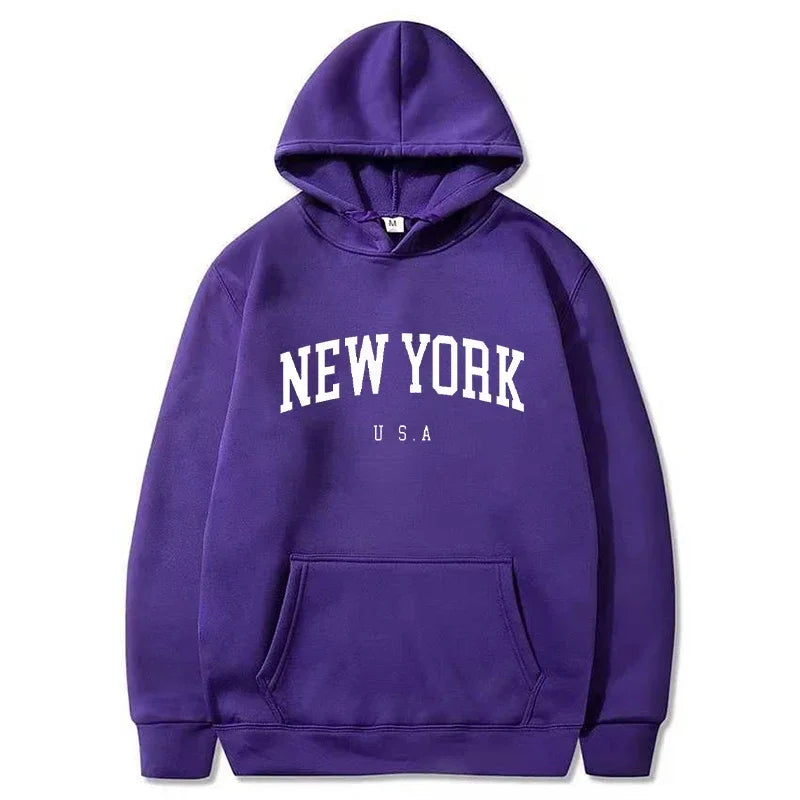 Women New York U.S.A City Hoodies Fashion Letter Printed Graphic Sweatshirts Loose CasuaMen l Harajuku Hooded Pullover Sportwear