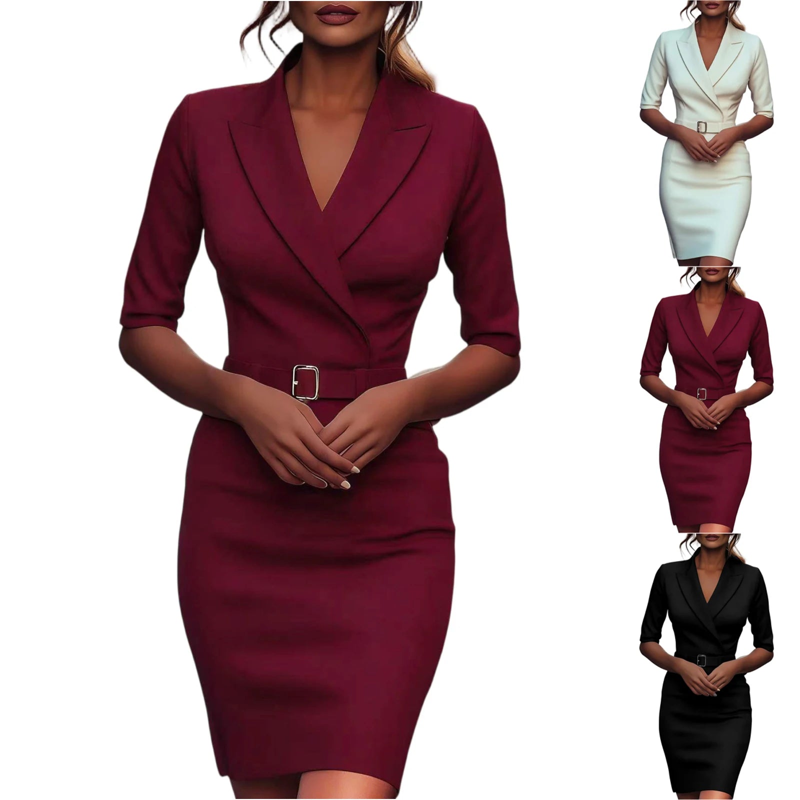 Women Business A Line Dress Simple Solid Color With V Neck Half Sleeve Dress Lady Daily Office Elegant Exquisite Cozy Dress