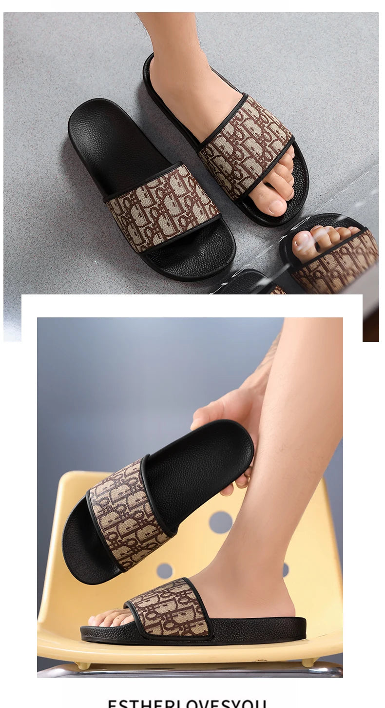 Slipper for Men's Home Slippers Lightweight Summer New Style Flat and Worn Casual Retro Patterned Anti-slip Quick-drying Sandals