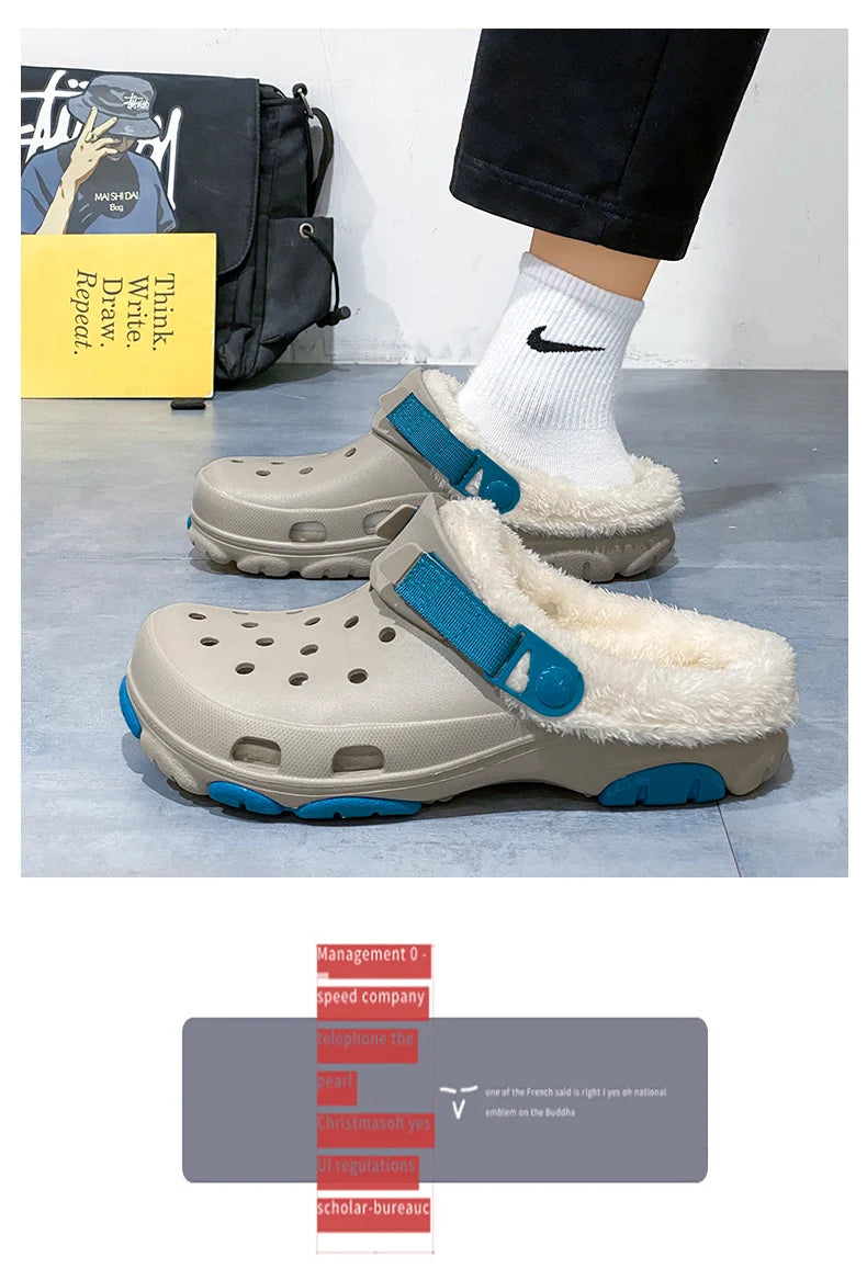 Men Slippers Slippers for Men Waterproof Soft and Comfortable Warm Add Velvet Couple Women Home Shoes Non-Slip Wear-resistant