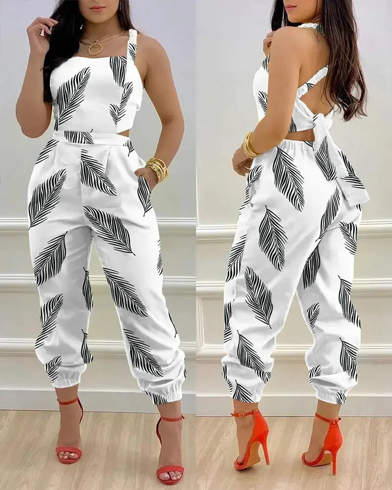 Women's Jumpsuit Elegant Sexy Suspender Printed Jumpsuits Casual Hip Waist Overalls Romper For Women Spring Summer 2023
