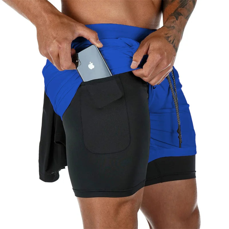 2025Men Running Shorts 2 In 1 Double-deck Sport Shorts Sportswear Gym Fitness Short Pants Training Jogging Bottom Men's Clothing